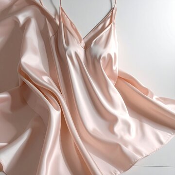 Soft Pink Satin Chemise Lingerie on White Background Closeup