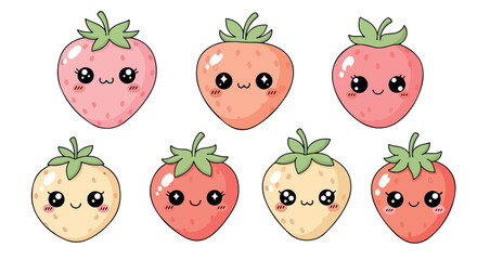 Smiling strawberry characters with transparent background