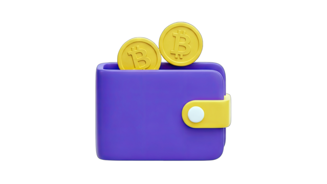Bitcoin Coins in a Purple Wallet - Cryptocurrency Concept - Powered by Adobe
