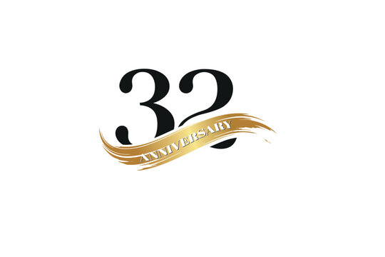 Luxury 32th Anniversary Celebration Logo with Golden Ribbon for Premium Event Branding