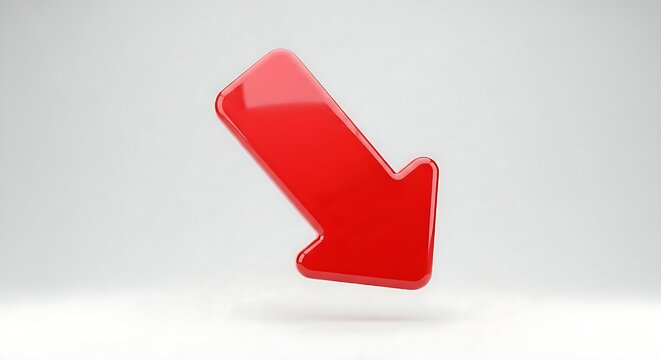 Glossy red arrow pointing down diagonally on a clean white background