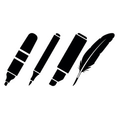 Marker and Quill Pen Silhouette Vector Creative Highlighting and Writing Tools