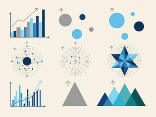 Obraz premium Collection of various business and technology graphs, charts, and diagrams on beige…