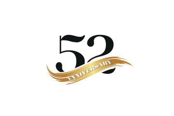 Luxury 52th Anniversary Celebration Logo with Golden Ribbon for Premium Event Branding