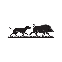 Hunting Dog Chasing Wild Boar Silhouette Vector Illustration
