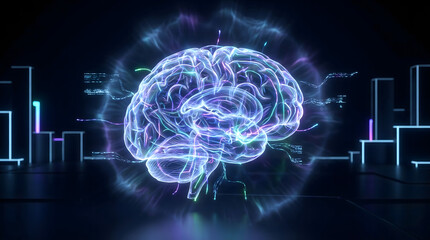 Cerebro Digital con Ne&oacute;n Abstracto