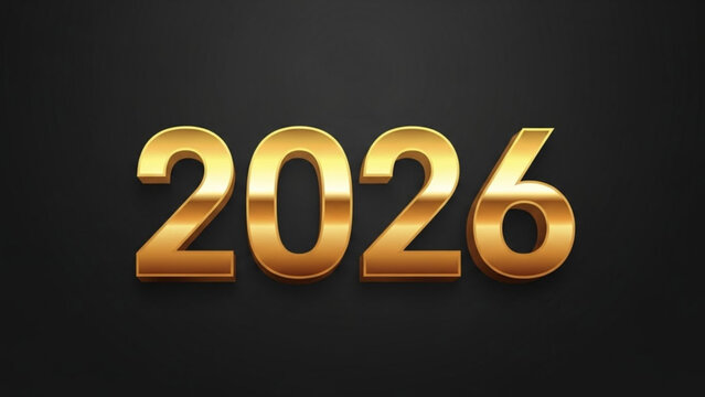 Golden 3d year 2026 on black background with shiny metallic effect - Powered by Adobe
