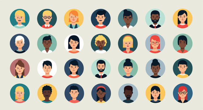 Diverse group of people headshots in circles