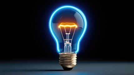 Neon light bulb icon symbolizing innovation, creativity, and bright ideas in glowing format for business concepts, startup themes, or tech development