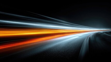 Neon light trails with motion blur effects, glowing streaks, fast digital energy flow visuals for futuristic technology, business speed, and innovation concepts