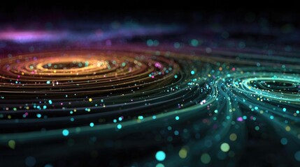 Neon magnet field lines glowing with vibrant electric arcs, stylized physics force illustration in glowing neon style for educational visuals