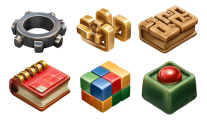 Obraz premium Glossy 3D Toolkit for Hobby Enthusiasts Featuring Puzzles and Creative Objects