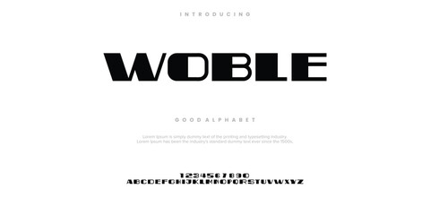 Fototapeta premium Woble Abstract Fashion font alphabet. Minimal modern urban fonts for logo, brand etc. Typography typeface uppercase lowercase and number. vector illustration