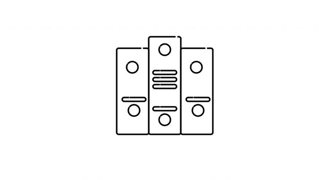 Three office binders with rounded corners each containing distinct circular and rectangular markings