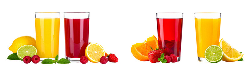  Orange and Pomegranate Juice Pair, isolated on transparent background 