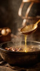 Pouring Oil over Bowl of Soup