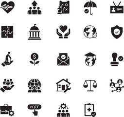 Obraz premium Collection of various professional business icons on dark background