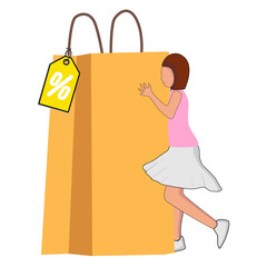Illustration of Woman with Oversized Shopping Bag