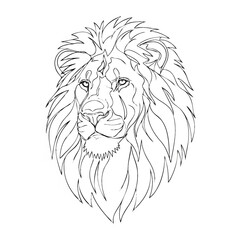 Obraz premium Majestic Lion's Portrait: A striking line drawing showcases the regal essence of a lion's head, emphasizing its noble features.