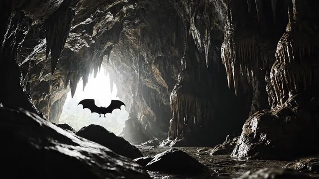 Bat Flight Through a Dark Cave A Cinematic Exploration.