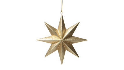 Golden star ornament hanging on a black background