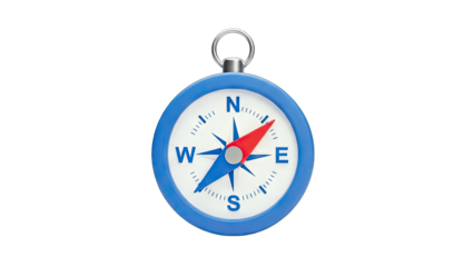Blue Compass Pointing North on White Background