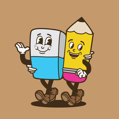 pencil and eraser mascot couple good for sticker, badge, element design, etc