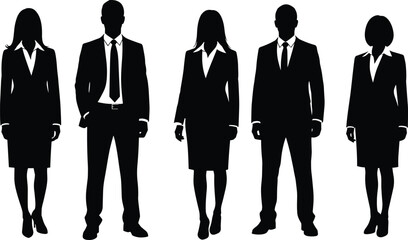 Silhouetted business team standing together, formal attire, professional group, corporate diversity, leadership concept, teamwork, unity, business people, office staff, success