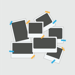 Set of Realistic photo frame mockup displayed on white background. Vintage postcard Photo frame mockup with highlighted shadow collection