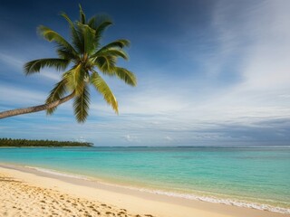 Serene tropical beach with single palm tree