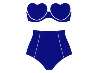 Blue twopiece swimsuit with heartshaped bra top and highwaisted bottoms, isolated on transparent background