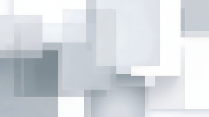 Obraz premium Abstract white geometric layers with transparent panels and soft shadows, modern minimal background for corporate branding, presentation design and copy space