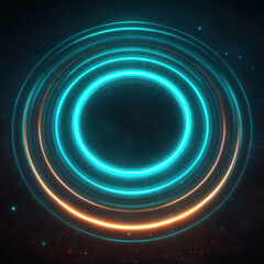 Neon turquoise and blue concentric arcs forming a glowing skill mastery radar wheel