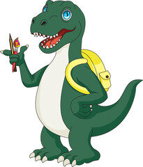 Dinosaur With School Bag Back to School Dino Mascot Animal Vector