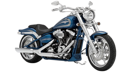 Blue Cruiser Motorcycle with Chrome Details on White Background.png

