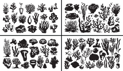 Sea Plant Vector Pattern, Coral Illustration Design, Marine Botanical Art, Underwater Nature Texture, Seamless Ocean Background, Aquatic Plant Vector, Seaweed Illustration Set, Marine Surface Design, 