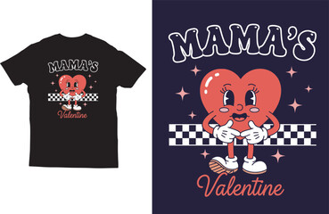 Mama&rsquo;s Valentine T‑Shirt Design with Cute Heart  Character Holding Hands Pose