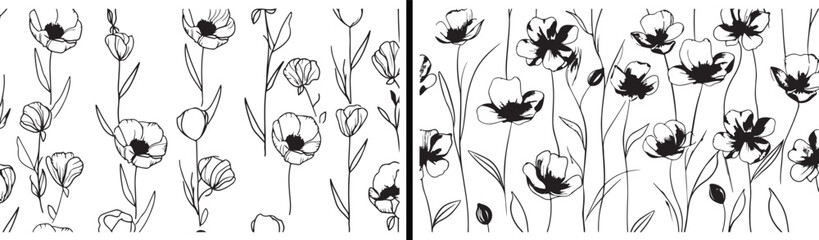 Botanical Flower Vector, Floral Line Art Illustration, Hand Drawn Wildflowers, Nature Plant Sketch, Seamless Botanical Pattern, Minimal Flower Design, Garden Floral Artwork, Botanical Surface Design, 