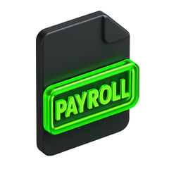3D Payroll File Icon with Glowing Green Text. payroll, document, icon, finance, 3d