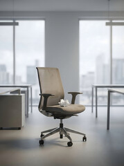 Silla de oficina vac&iacute;a con papel arrugado