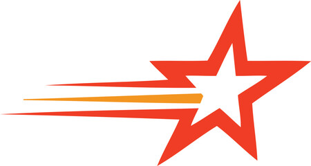 Obraz premium Shooting Star Symbol: A dynamic illustration features a red shooting star symbol, designed with a central white star element and three vibrant orange lines.