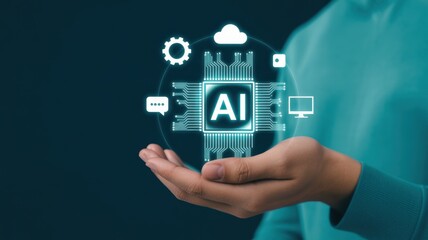 The Future of AI: A person's hand gracefully cradles a holographic representation of the powerful AI abbreviation, symbolizing the dawn of technological innovation and artificial intelligence. 