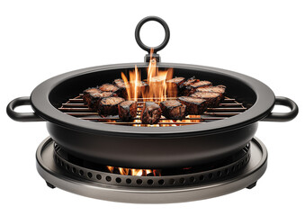 Black stainless steel barbecue set with magnetic hanging rack Isolated on a transparent background