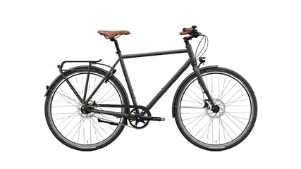 Naklejka premium Black City Commuter Bike with Leather Saddle on White Background.png