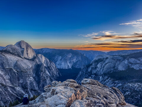 sunset in the mountains Yosemite half dome
