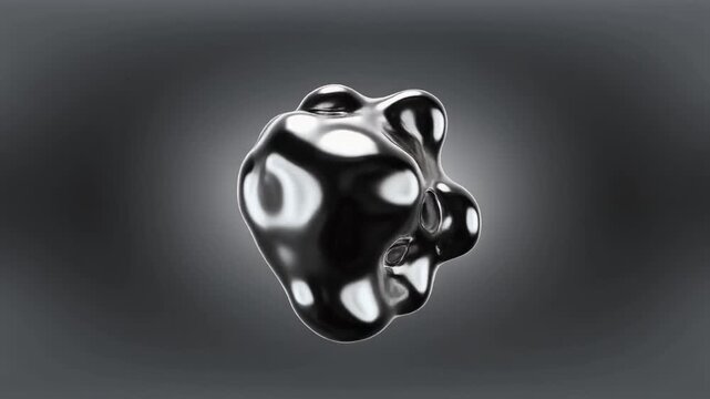 A chrome liquid metal blob floats in zero gravity, resembling mercury or a terminator T-1000 entity