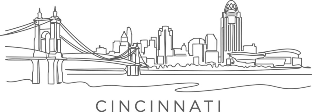Cincinnati skyline continuous line drawing vector illustration