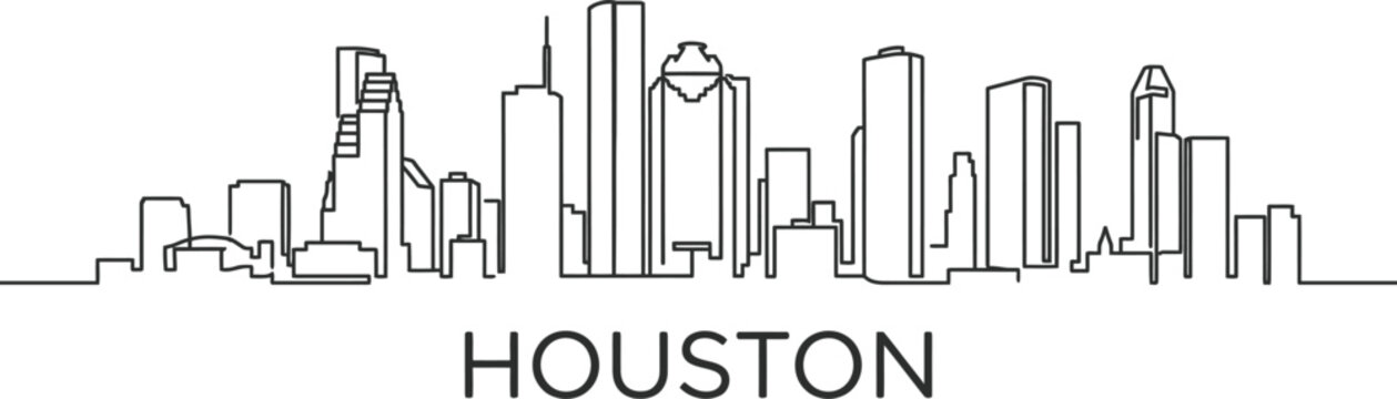Houston city skyline continuous line art vector illustration