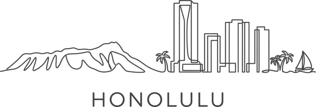 Honolulu city skyline continuous single line art vector