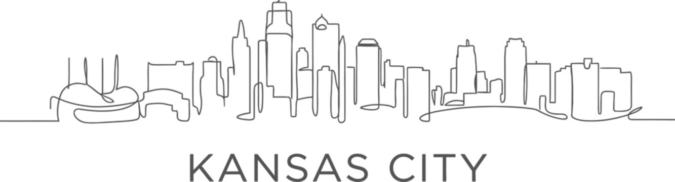 Kansas City Missouri Skyline Continuous One Line Drawing Vector